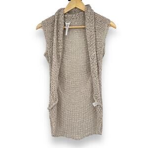 Future Paradise Open Knit Weave Cap Sleeve Waterfall Open Cardigan Women's S Tan